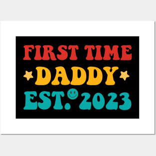 First Time Dad 2023 Promoted Fathers Day Gift Funny Vintage Groovy Hippie Face Posters and Art